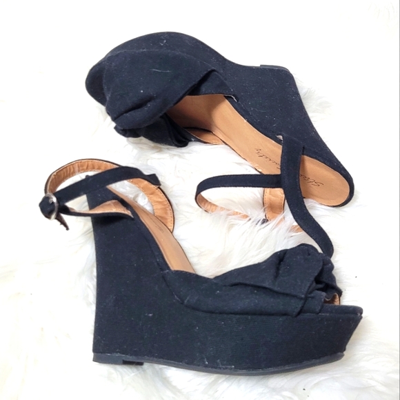 Street Society Black Wedge Sandals Adjustable Straps Business Casual Size 9 - Picture 2 of 9
